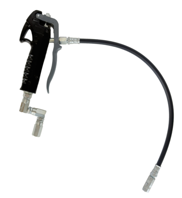 Grease control valve with outlet hose, hydraulic connector and Z-swivel